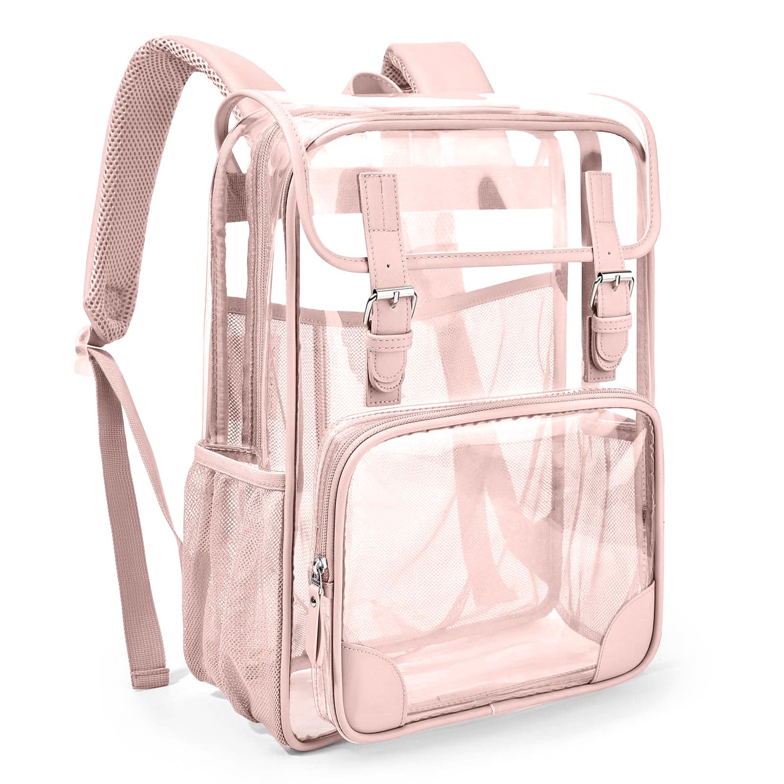 Ujemin Clear Backpack,Heavy Duty Waterproof Clear Bookbag for School College Work Travel Security - Pink