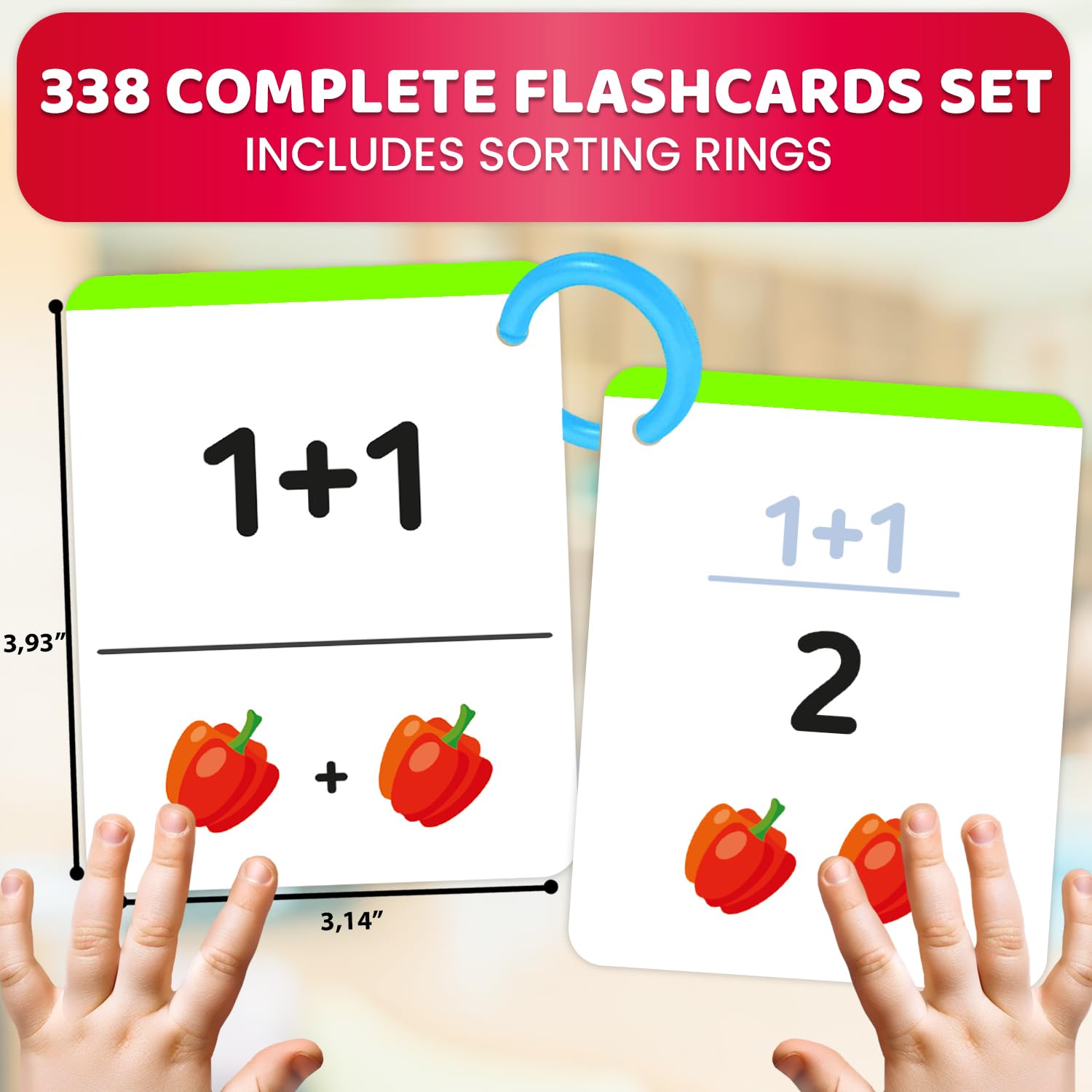 QUOKKA Addition & Subtraction Flash Cards Set for Kids Ages 4-8 – 338 Jumbo Math Flash Cards with Visual Aids, Sorting Rings & Reference Cards – Math Games for Kids 1st to 3rd Grade Classroom & Home