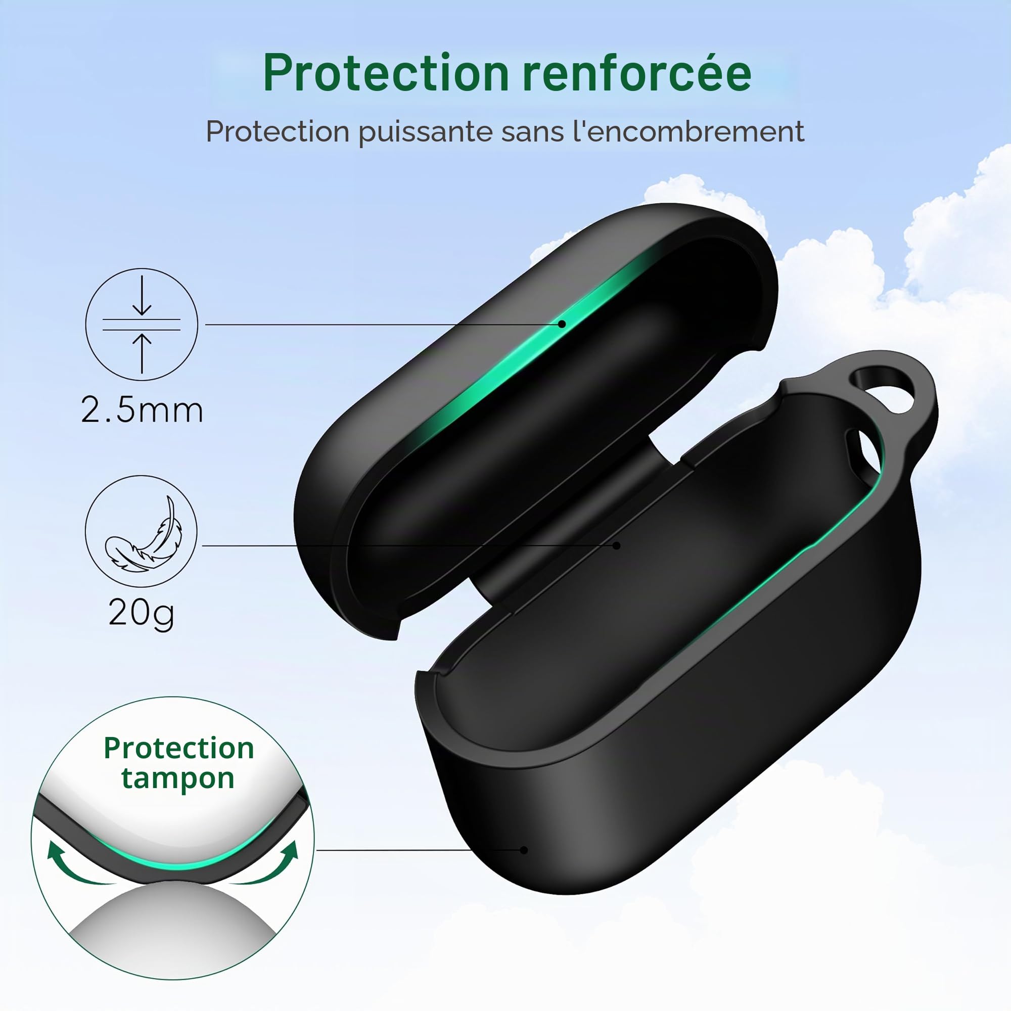 Coque AirPods Pro 3 Silicone Souple Protection Apple AirPods Pro 3e génération Noir avec Kit de Nettoyage Porte-clés