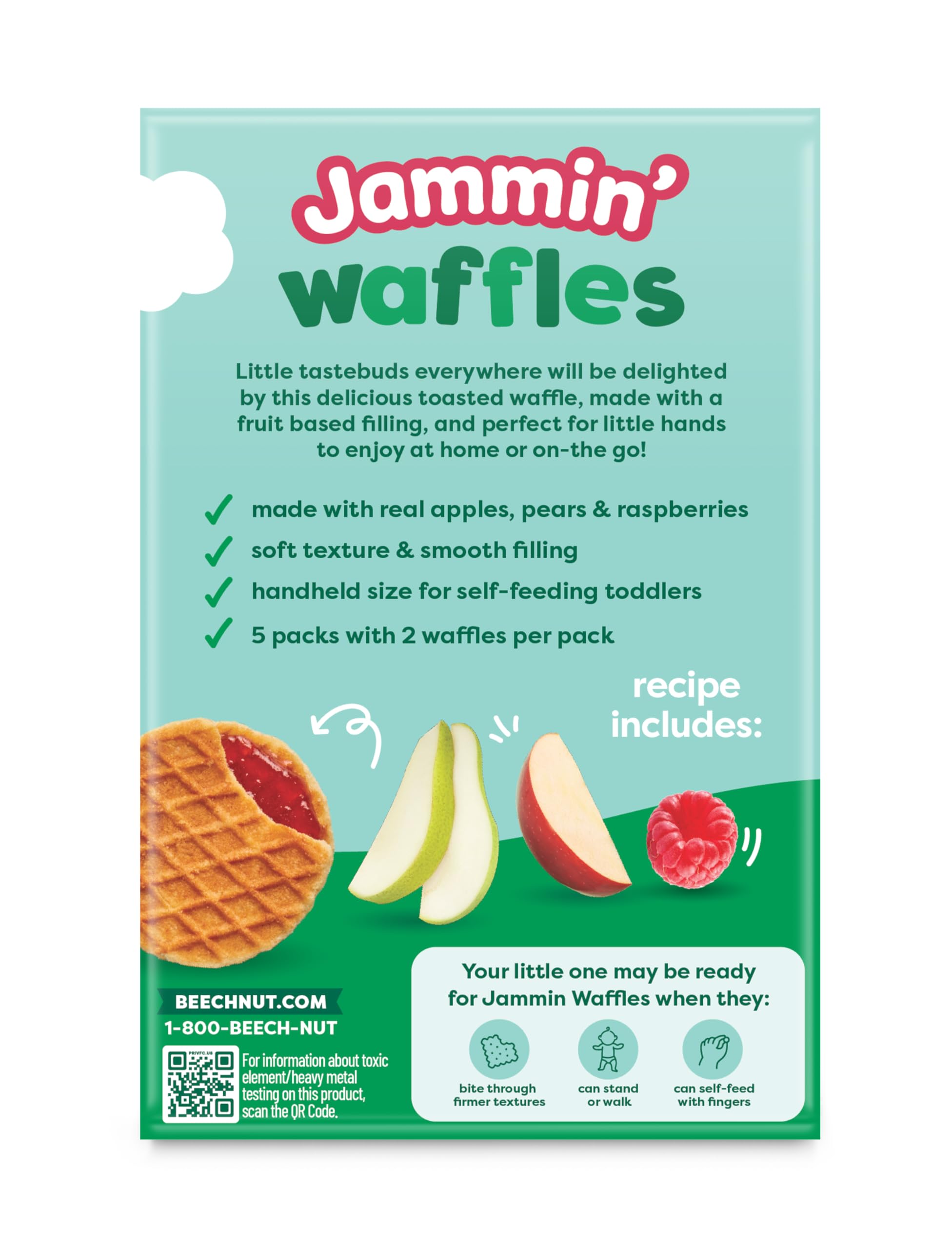 Beech-Nut Kleinkind Snacks Jammin' Waffeln mit Fruchtfüllung für Babys & Kleinkinder Birne Himbeere 10 Boxen (50 einzeln verpackte Packungen)