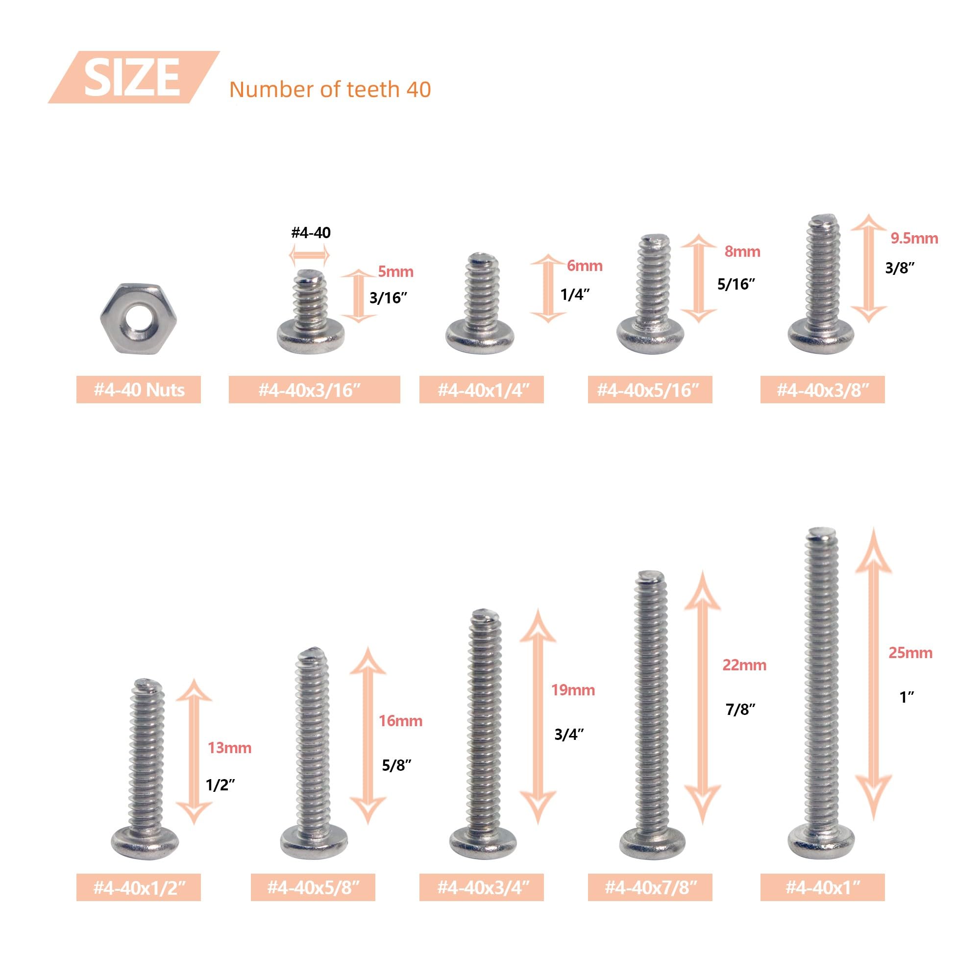 HANLATO 240Pcs 4-40 Screws Bolts and Nuts Assortment Kit, 4-40 Phillips Pan Head Machine Screws Nuts, Coarse Thread, 304 Stainless Steel, Fully Machine Threaded