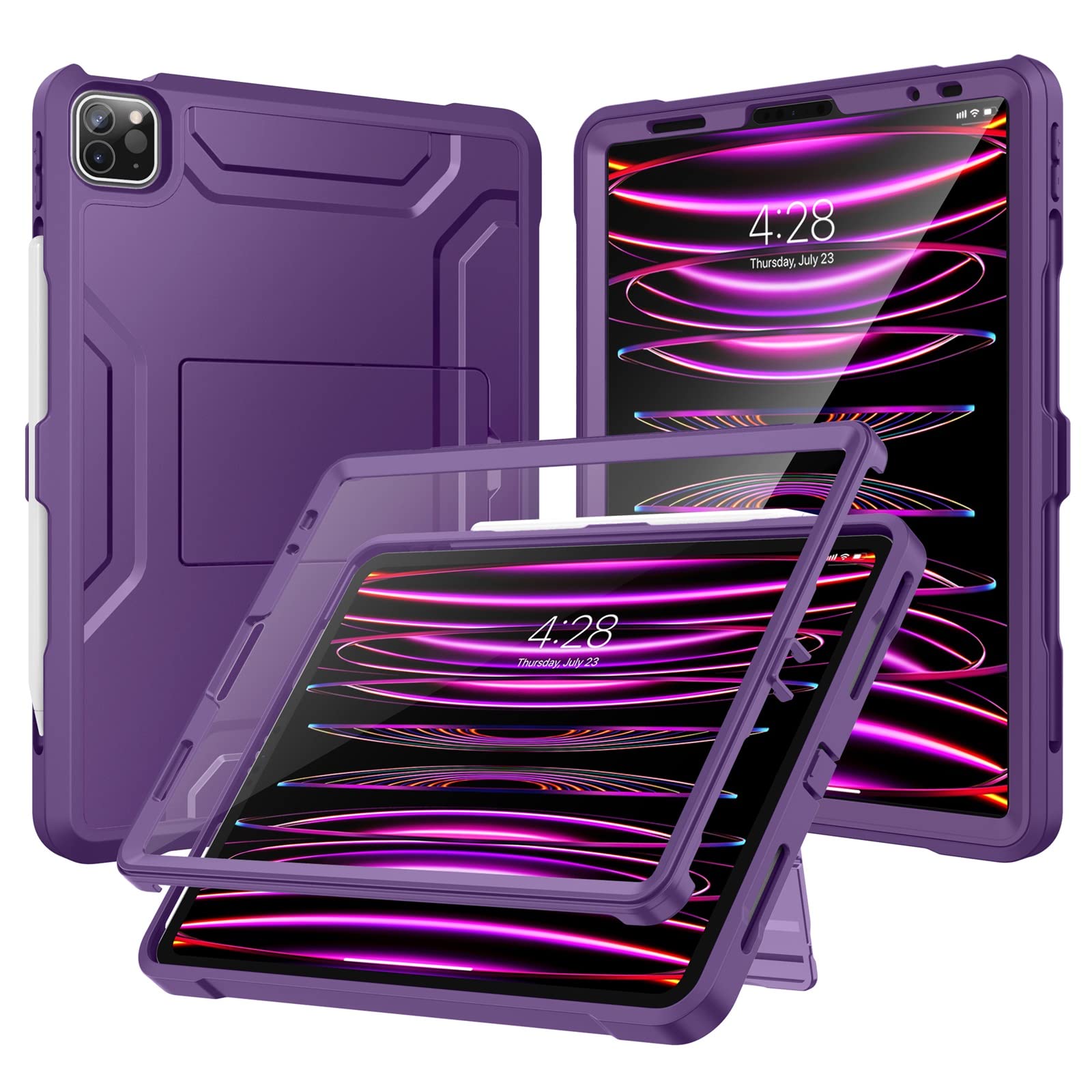 Soke Case for iPad Pro 11 Inch 2022/2021/2020/2018/iPad Air 5th/4th Generation,Built-in Screen Protector - Support 2nd Apple Pencil Charging - Heavy Duty Rugged Protective Kickstand Case - Purple