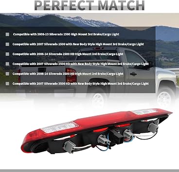 Third Brake Light Compatible with 2007-2013 Silverado Sierra