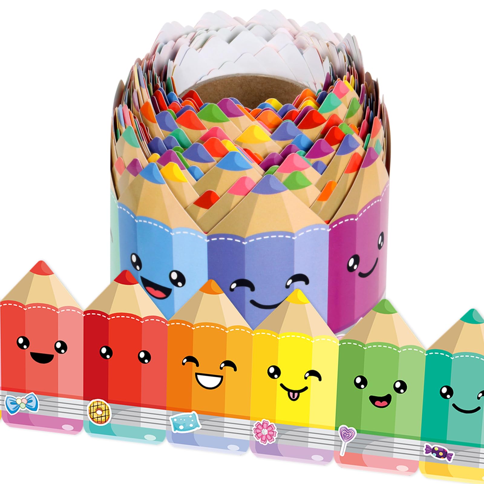 65.6Ft Pencils Bulletin Board Borders, Colored Pencils Die-Cut Rolled Border Trim Back to School Decorations Pencils Border for Bulletin Board School
