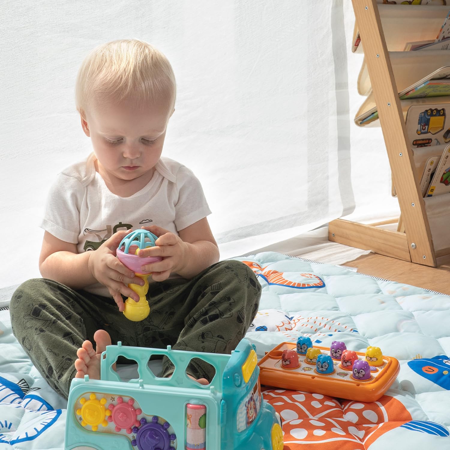 Sinhaklóho Tappeto Gioco Bambini Extra Spesso e Pieghevole, Antiscivolo, Lavabile in Lavatrice, 127×127 cm, Senza Odore, Ideale per Pavimenti e Box Neonato, Meraviglie Marine