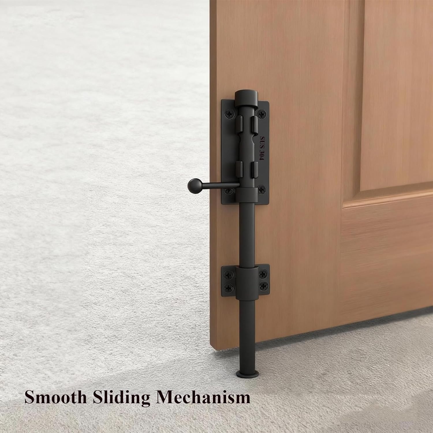 Black Slide Bolt Gate Latch Extra Thick 304 Stainless Steel Barrel Bolt with Black Powder Coating Heavy Duty Security Lock for Fences Gates and Doors