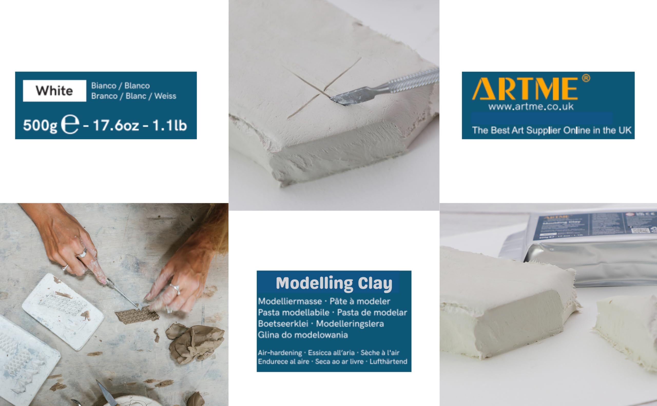 ARTME Modelling Clay White 2000g (500g x 4pk) Air Hardening for Arts and Creative Crafting - Air-Dry, Individual Package 500g x 4pk - Image 4