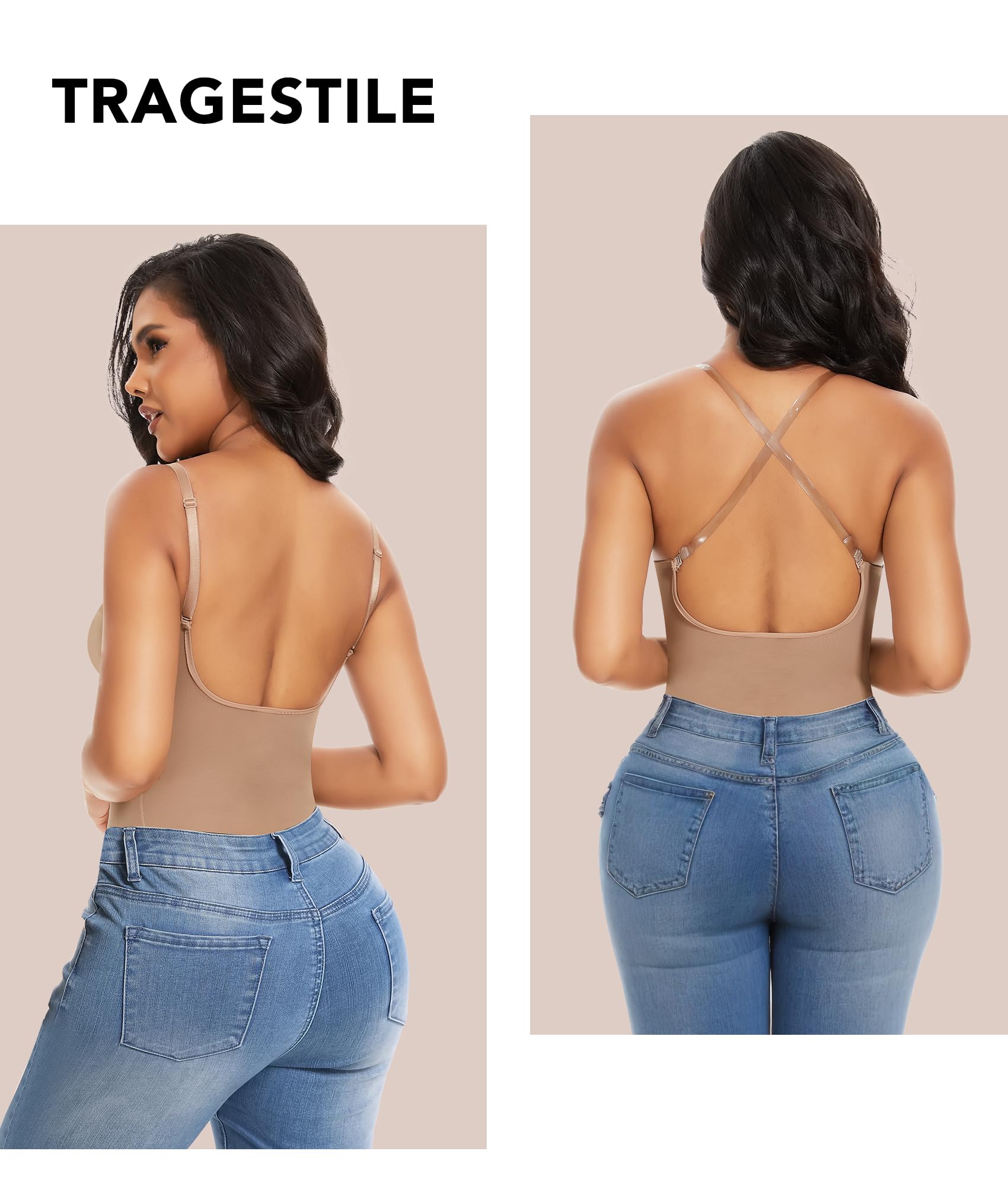 SHAPERIN Femme Body Gainant Invisible Gaine Ventre Plat Dos Nu Shapewear Tops Body Sculptant Gainant Minceur Bodysuit avec Soutien-Gorge