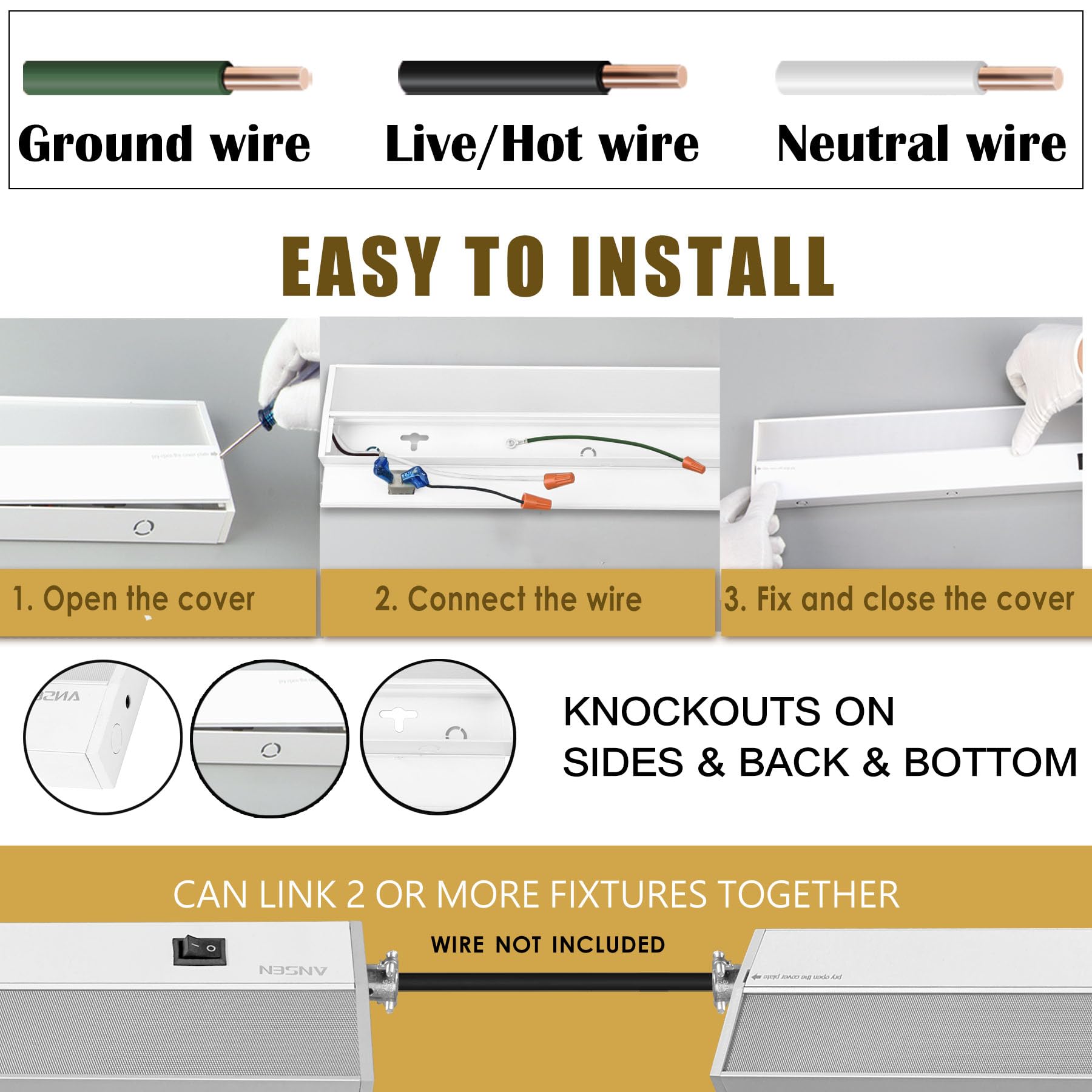 Ansen Unterschrankbeleuchtung, fest verdrahtet, 30,5 cm, 10 W, 666 lm, dimmbar, LED-Licht für Küche/Schrank, CRI 92+, R9 90+, 3 Farbtemperaturen, 3000 K/4000 K/5000 K (warmweiß, kaltweiß, Tageslicht