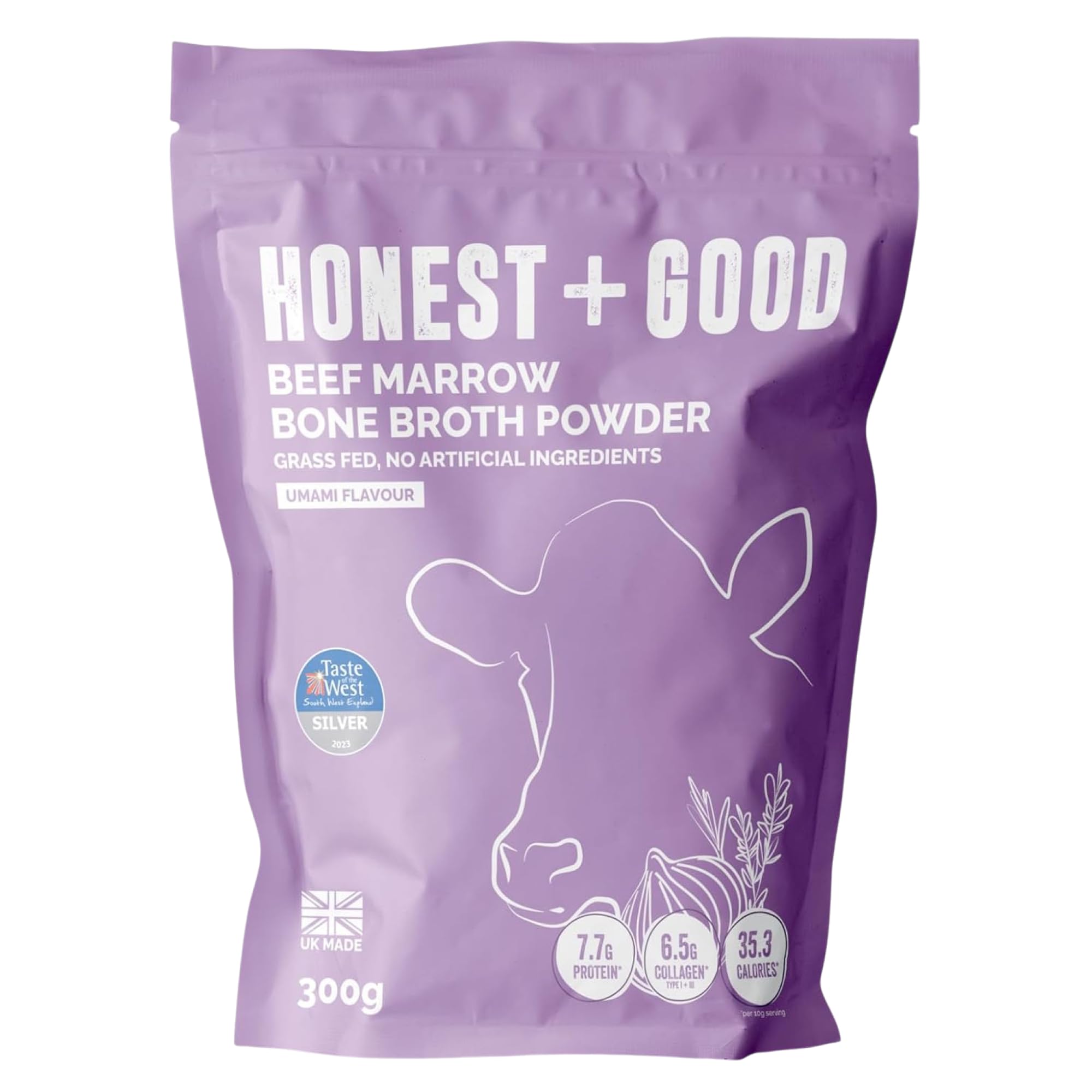 – Beef Marrow Bone Broth Powder, 300g | High Protein | 6,500mg Type I & III Collagen & Amino Acids for Hair, Skin, Joint & Gut Health | Grass-Fed & No Hormones | 30 Servings (1 Month)