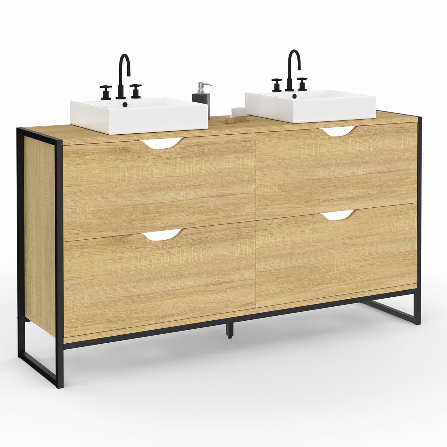 IDMarket - Meuble Double Vasque Salle de Bain Detroit 4 tiroirs Design Industriel