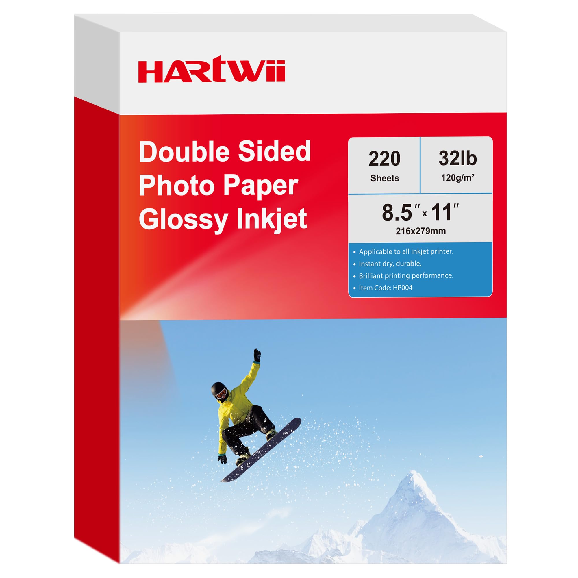 Papier fotograficzny atramentowy (dwustronny, 14,5 kg, 8,5 x 11, 220 arkuszy)