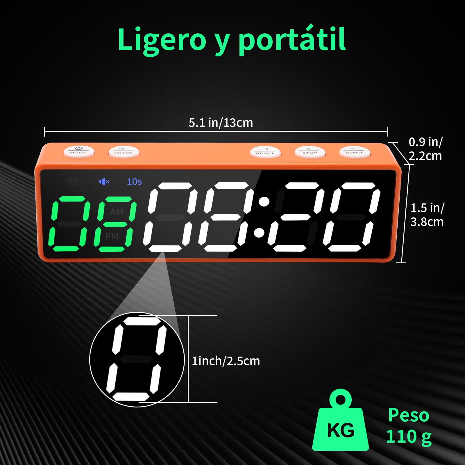 LUCKY TIME Temporizador de Gimnasio, Reloj portátil para Gimnasio, 10 Modos de Entrenamiento, cronómetro con imán Potente, Reloj Digital de Pared con Cuenta atrás/adelante para Gimnasio/casa/Garaje