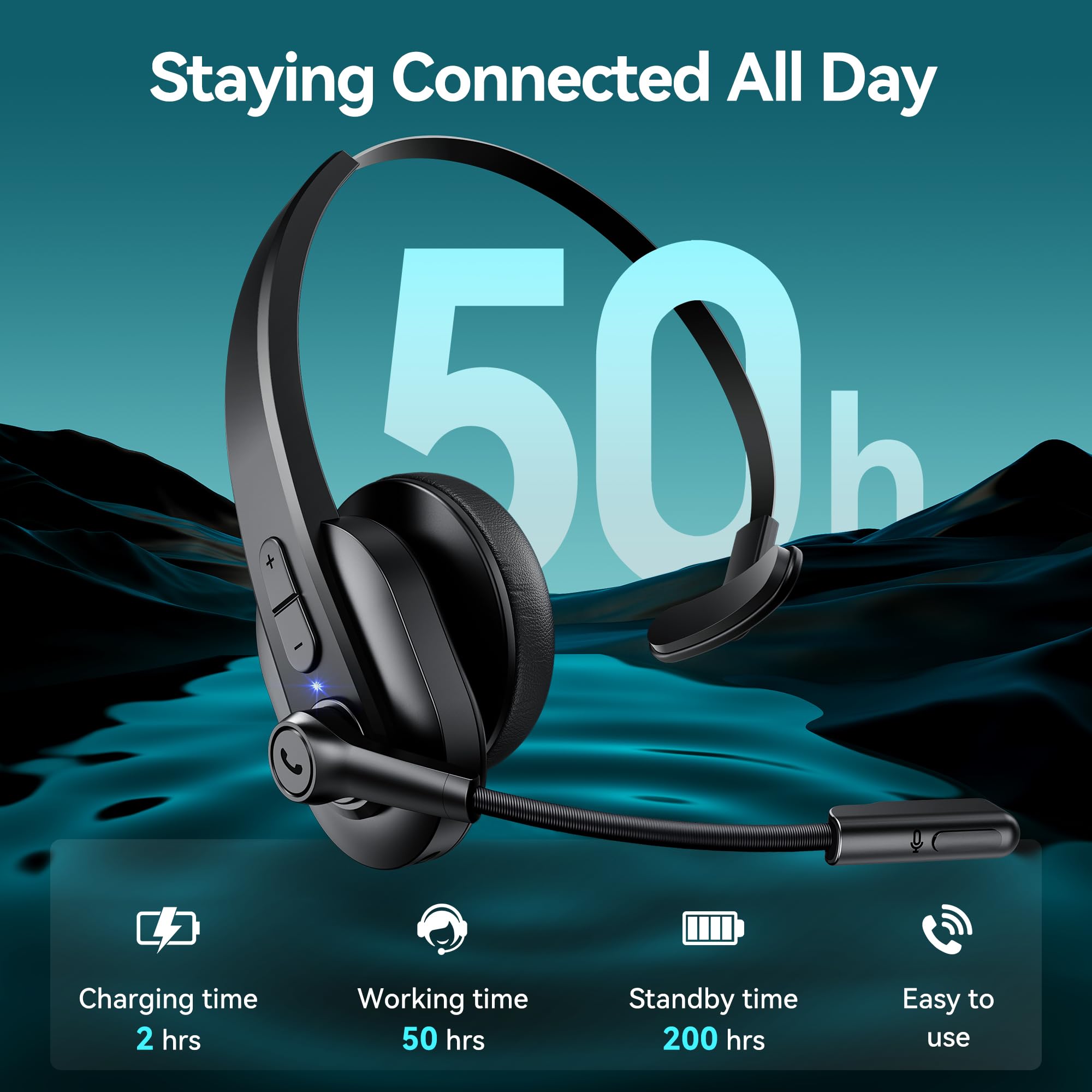 Auriculares Bluetooth con dongle USB para computadora, auriculares inalámbricos de una sola oreja con micrófono de cancelación de ruido para oficina y camioneros, Bluetooth V5.2 con botón de 4