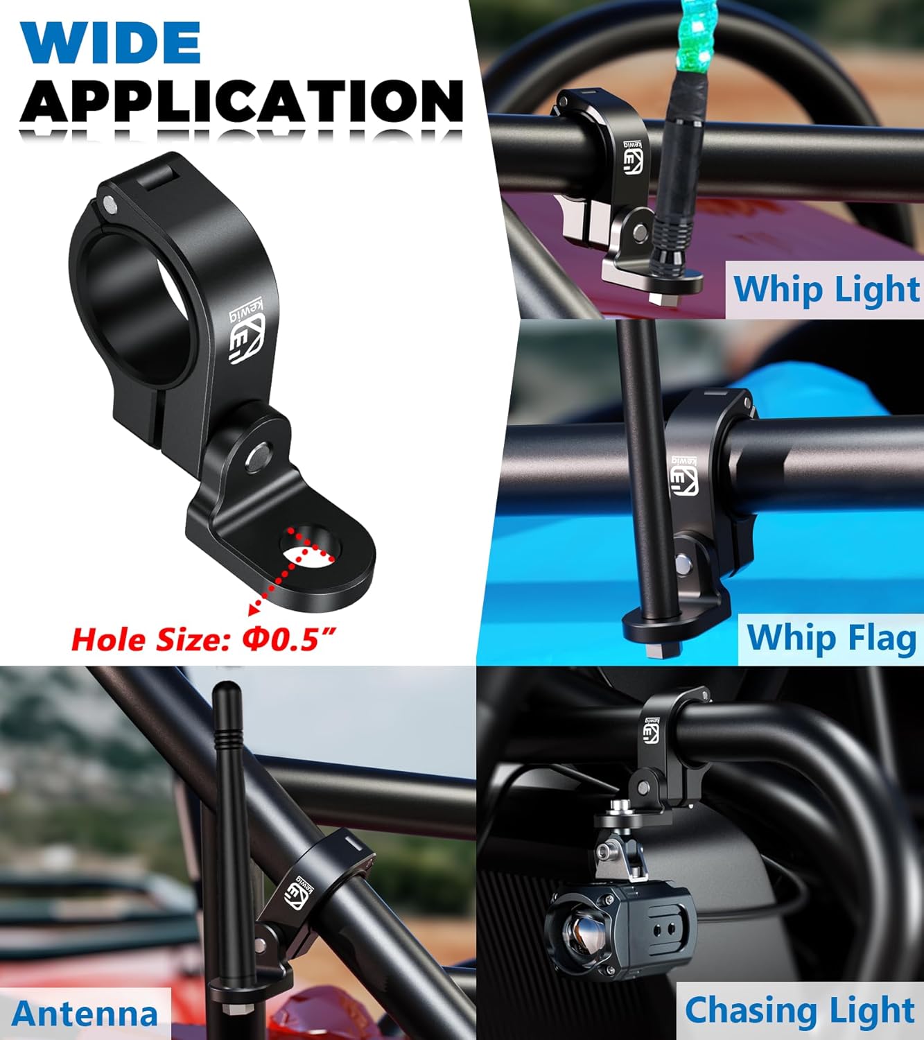 2 PCS ATV Whip Light Mounts, Aluminum Alloy Whip Flag Mounts, 360° Rotating Adjustable Light Bar Mounting Brackets for ATV UTV Motorcycle 0.875"/1"/1.125"/1.26"/1.375" Handlebar Roll Bars