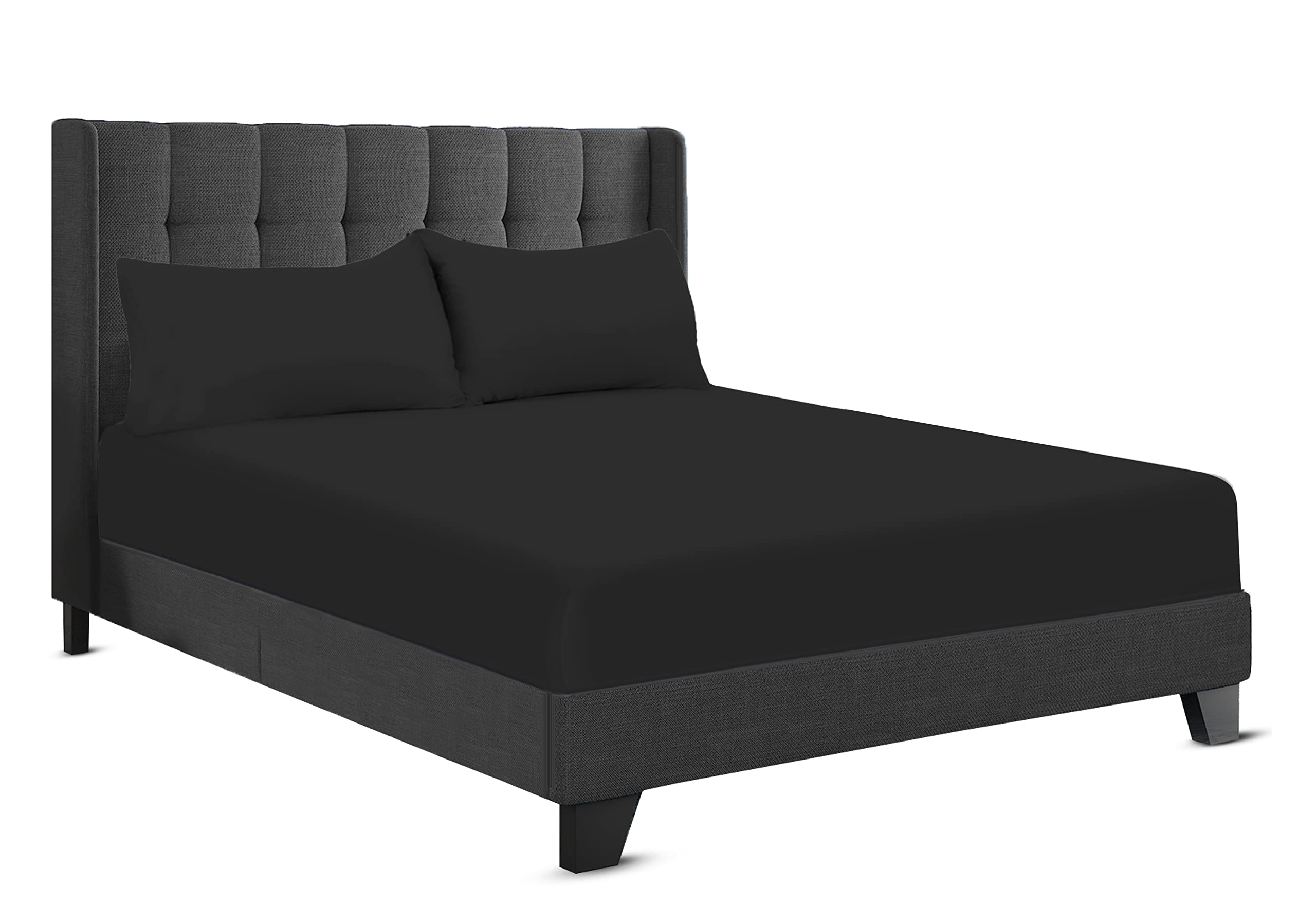 200 Thread Count Hotel Quality Bedding 100% Pure Egyptian Cotton Fitted Sheet - Stretches Up To 25cm Deep (Black, Single: 90x190cm + 25cm Deep)