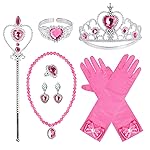 Cocojeci Princess Dress Up Party Accessories for Princess Costume Gloves Tiara Wand Necklace Earrings Bracelet and Ring Gift Set 9pcs (Rose, Set of 7, 9pcs)