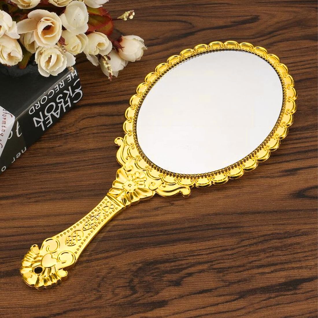 Specchio Vintage Oro Portatile Con Manico a Mano
