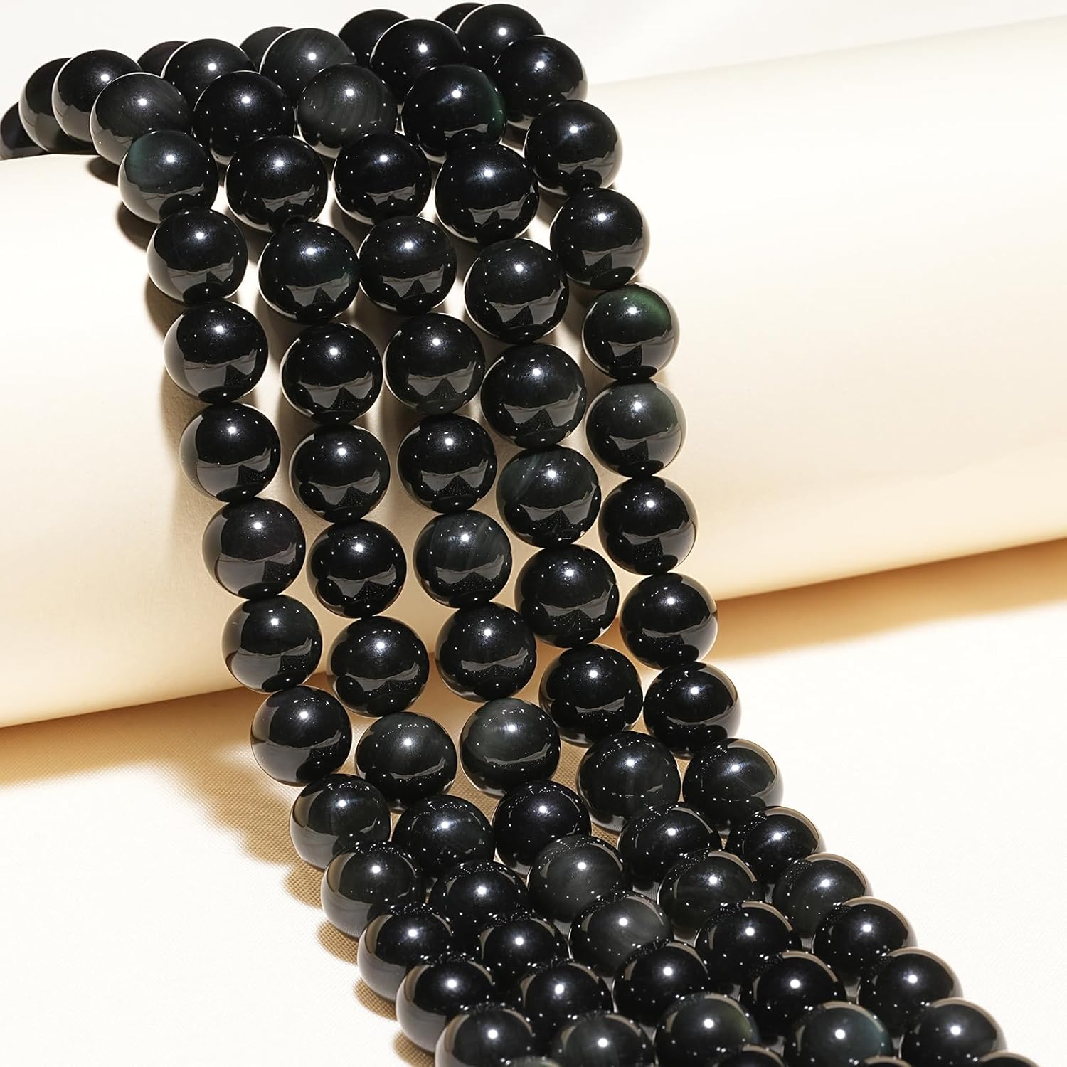 8mm Natural Rainbow Black Obsidian Gemstone Beads Polished Round Smooth Stone Beads for Bracelets Jewelry Making 15inch Loose Beads - Image 3