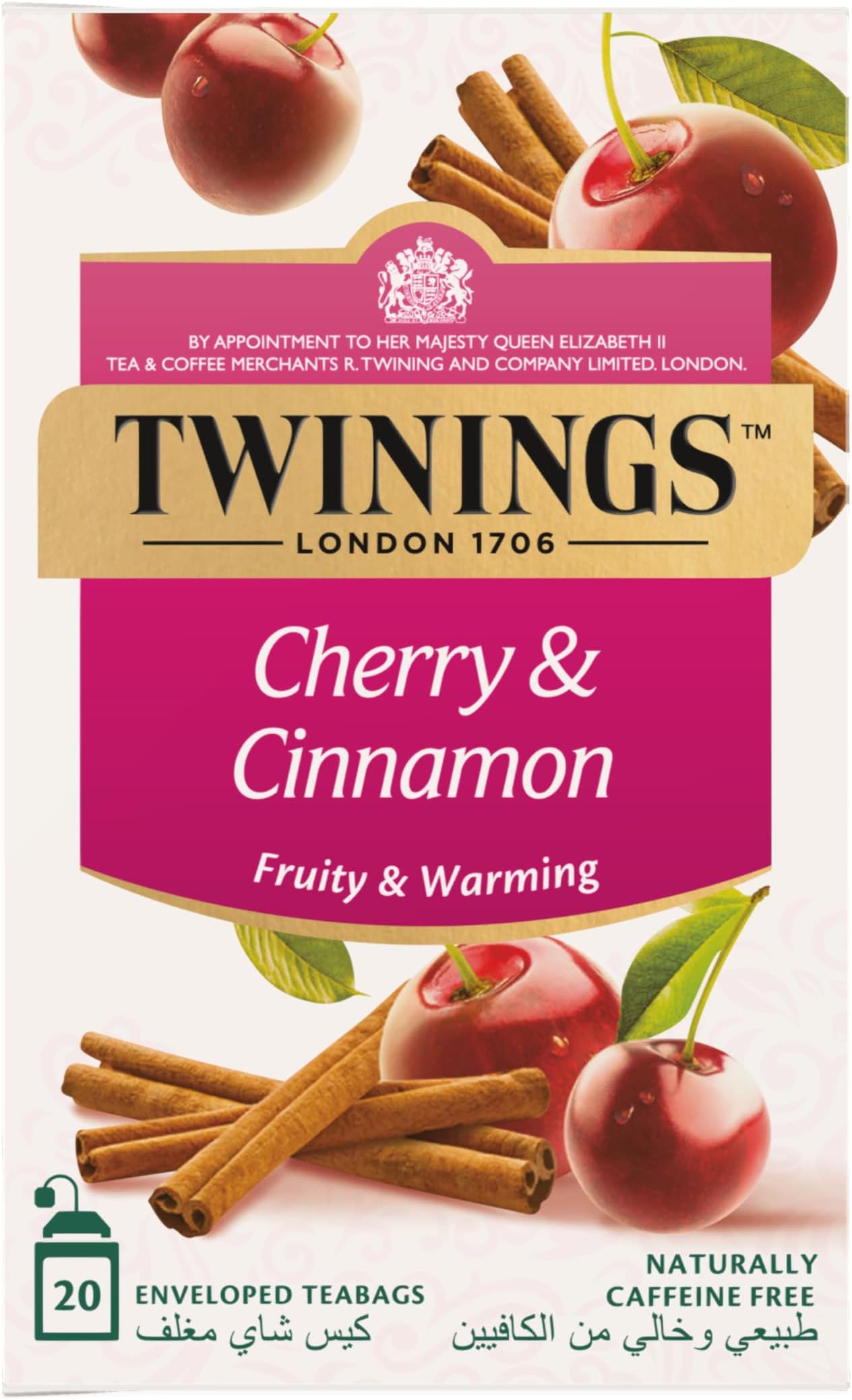 Infuso Cherry & Cinnamon Tea, Luxury Tea Blend, Made with All Natural Ingredients, Naturally Caffeine Free, 20 Tea Bags