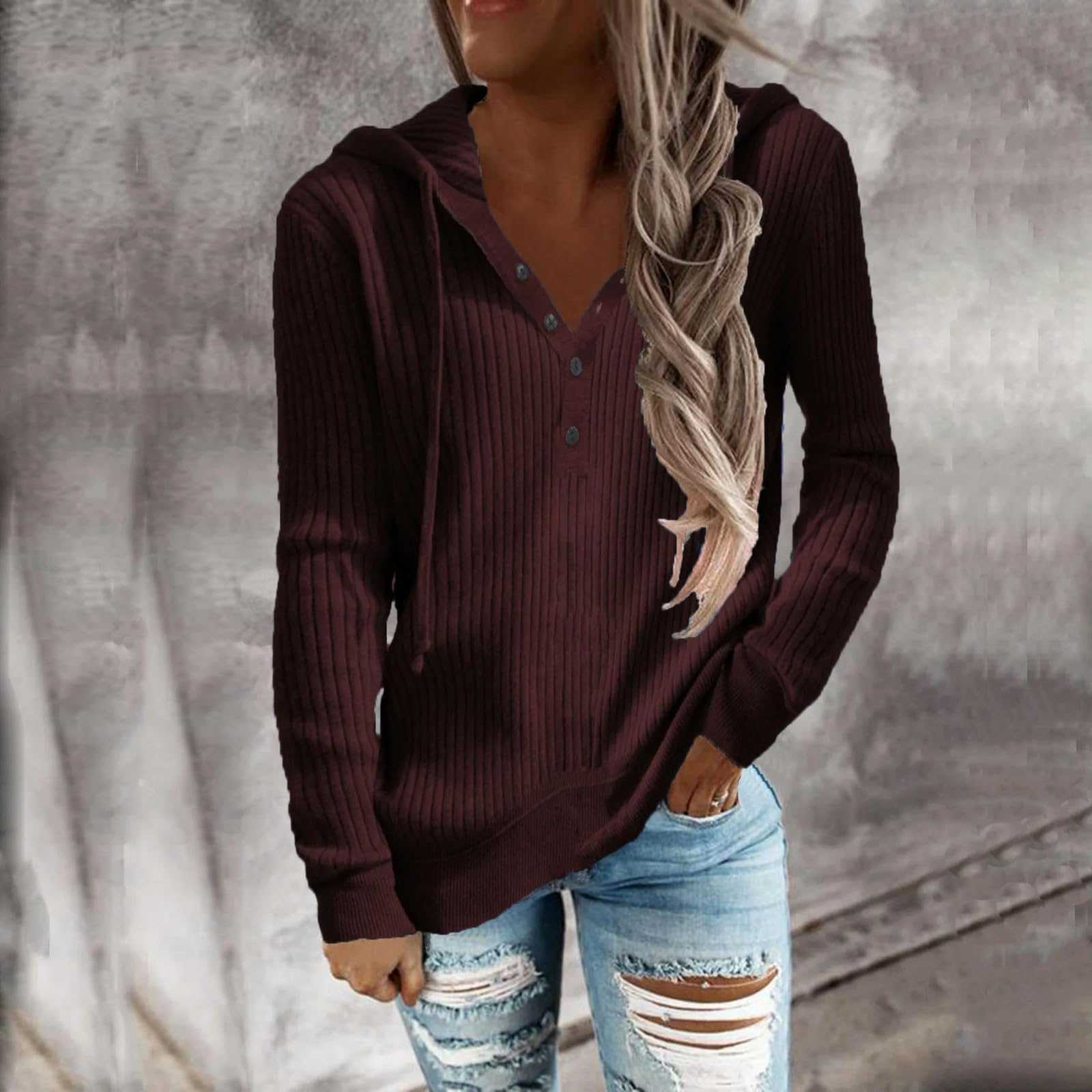 Felpa Donna Maglione A Maglia Larga con Cappuccio Casual Righe Stile Autunno E Inverno da Collo Aperto Maniche Lunghe