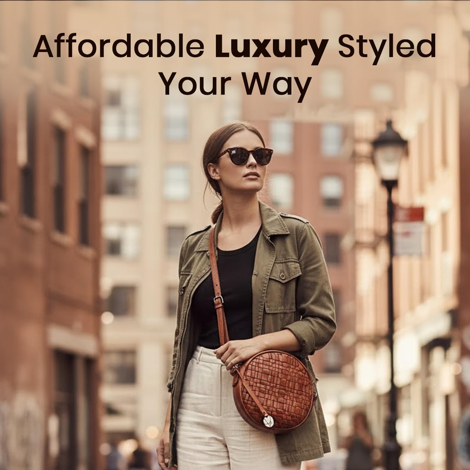 Genuine Leather Round Crossbody Bags For Women, Sling Bag For Women Crossbody Purse Trendy Casual