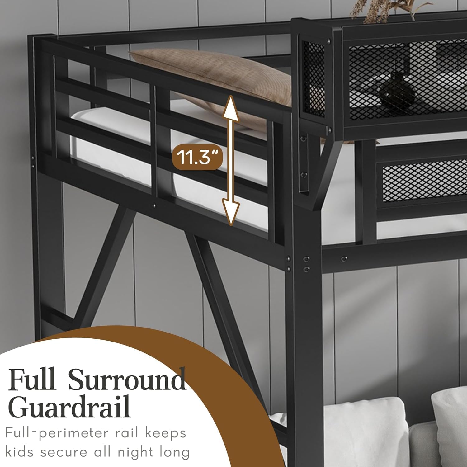 Full Size Loft Bed with Stairs, High Loft Bed Frame with Storage Shelves, Metal Lofted Full Bed with Wardrobe for Kids and Teens, No Box Spring Needed (All Black)