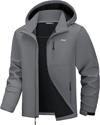 WULFUL Mens Softshell Jacket Waterproof Lightweight Insulated Windbreaker Fleece Lined Rain Shell Jacket for Hiking Travel