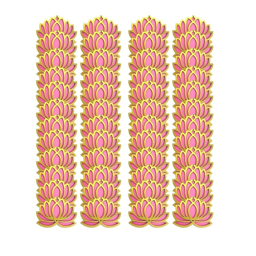 GIFT JAIPUR 60 Pc Pink Golden Lotus 4 Inch Wooden Double MDF Cutout DIY Rangoli Kit for Diwali Ganesh Chaturthi Pooja Home Wall Decor Temple Wedding Stage Decoration