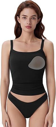 59% off: SUUKSESS Women Cotton Rib Padded Tank Tops Sleeveless Spaghetti Strap Square Neck Tops Summer Camisole …