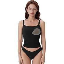 SUUKSESS Women Cotton Rib Padded Tank Tops Sleeveless Spaghetti Strap Square Neck Tops Summer Camisole Going Out Shirts