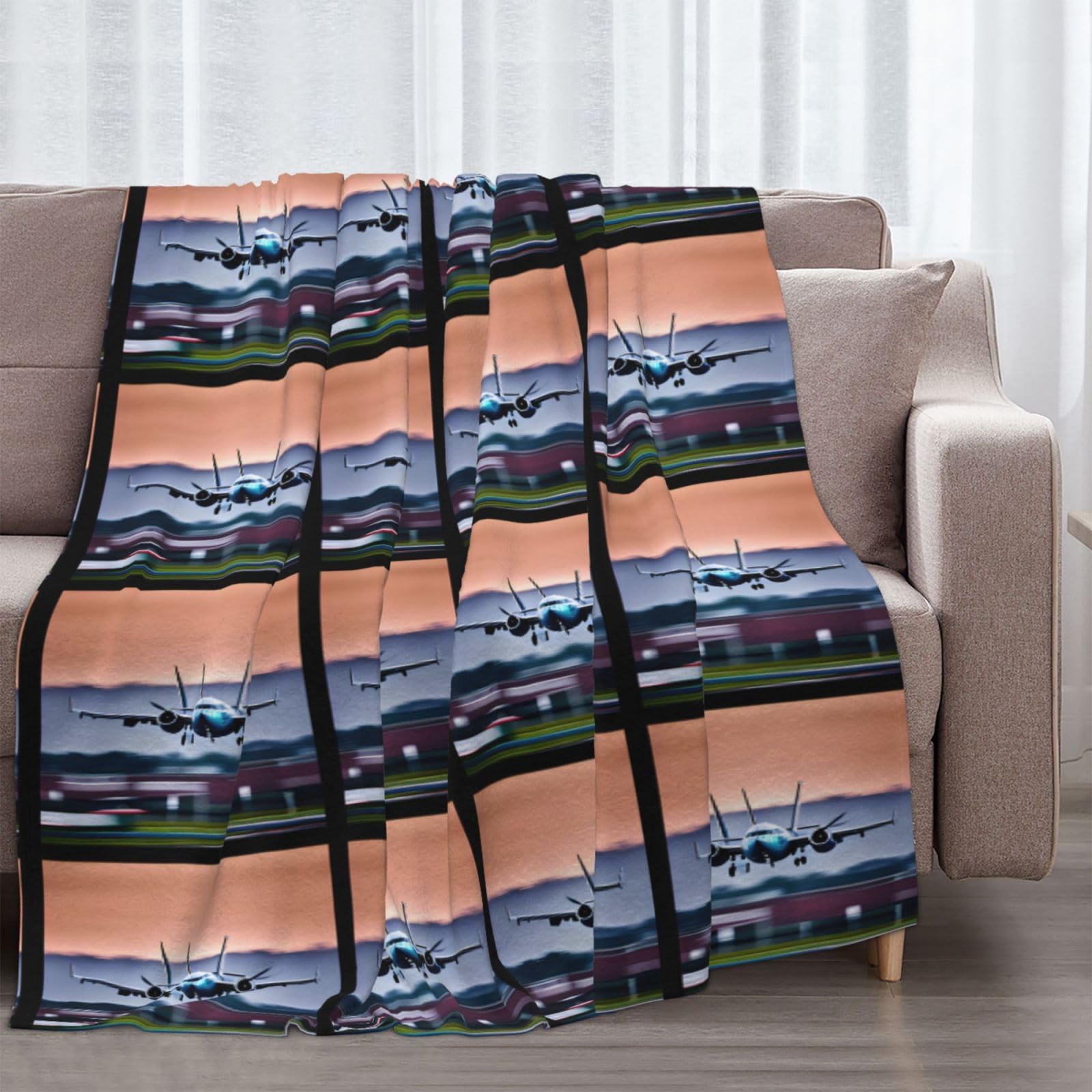 Couverture en flanelle imprimée avion 177,8 x 203,2 cm, confortable, chaude, couverture d'hiver pour camping ou voyage