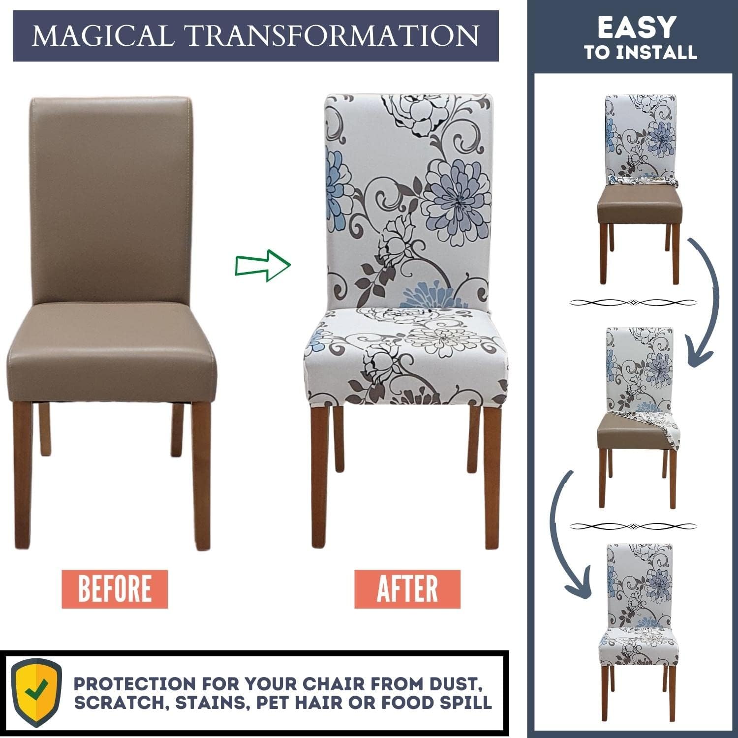 SPRINGRICO Slipcovers Bundle Products, Dining Room Chair Covers Set of 4, Dining Bench Cover Stretch, Washable Chair & Bench Slipcover (Floral5)