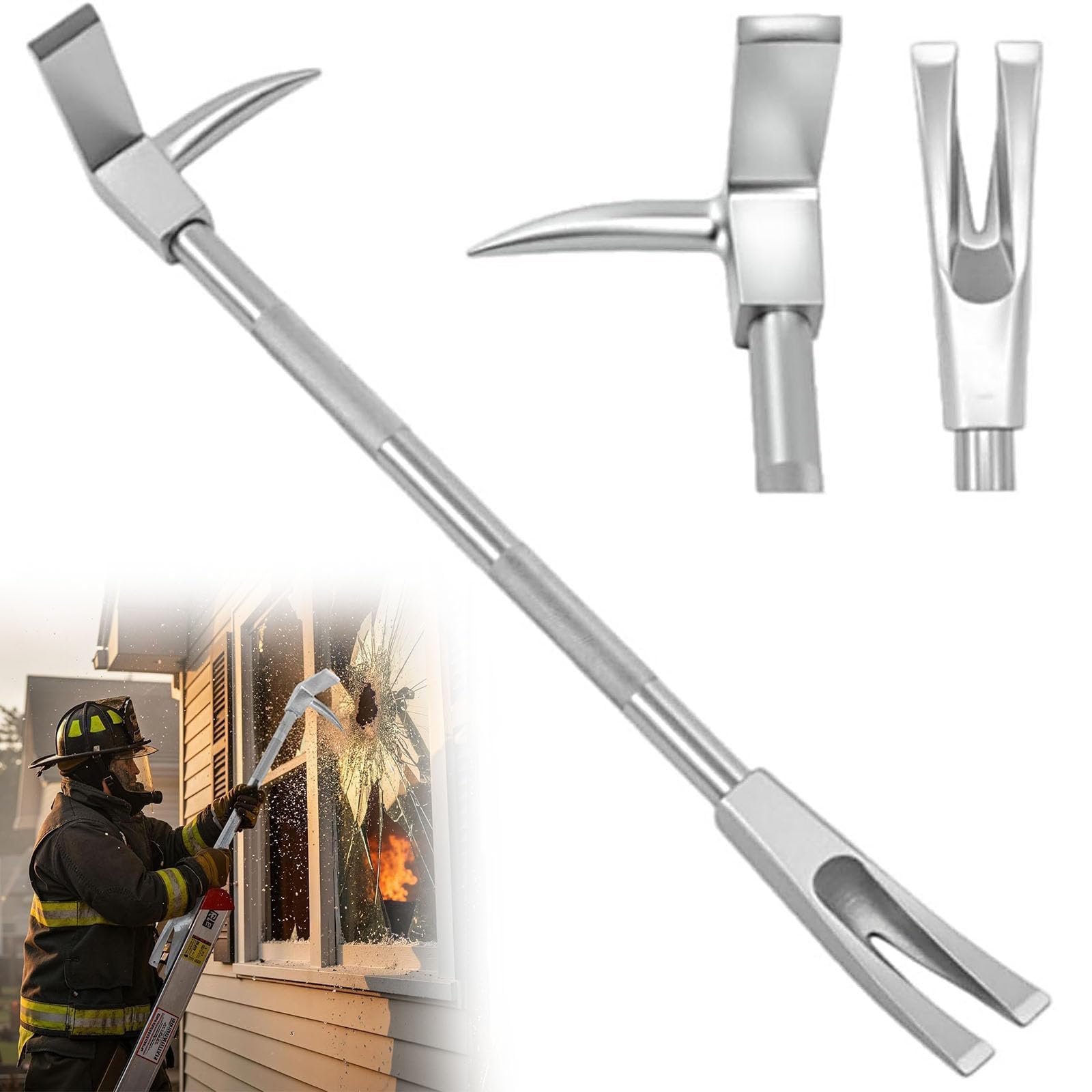 Herramienta Halligan Bar, Palanca de Rescate de Emergencia de 61cm/78cm/91cm, Extractor de Clavos de Acero Forjado con Pica y Horquilla en la Cabeza, Palanca de Demolición para Trabajo de Resca 910mm