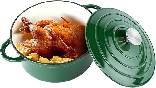 Miniatura 1 de Miereirl Olla de horno holandés esmaltado de 4.5 cuartos de galón con tapa, horno holandés de hierro fundido con doble asa para hornear pan,