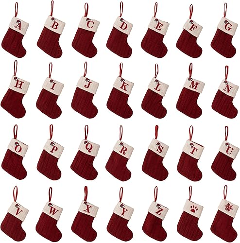 Miniatura 2 de Medias de Navidad de 26 letras, medias de Navidad de punto personalizadas, color rojo, mini adorno de Navidad personalizado para granja, chimenea,