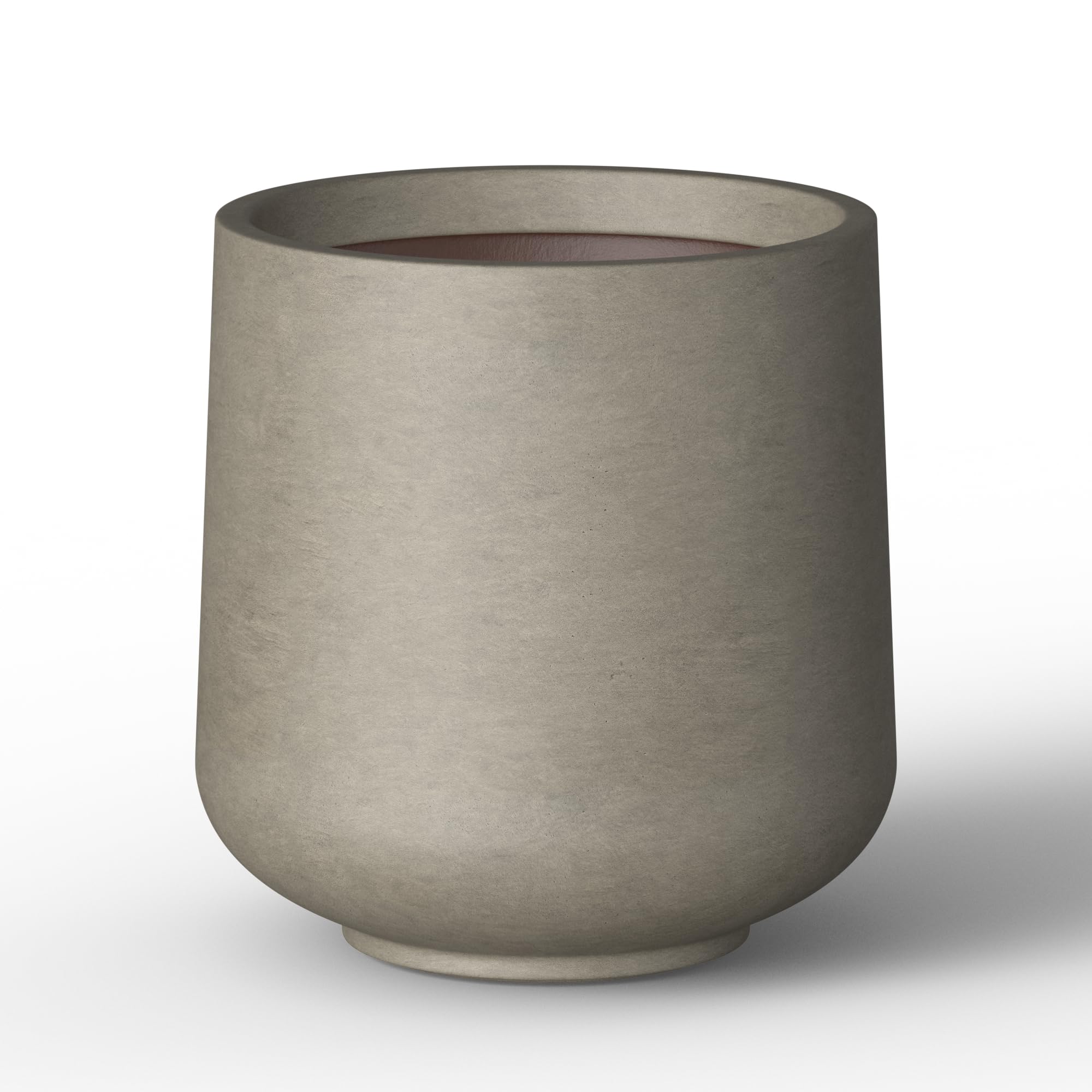 Kante 13.4" Tall Concrete Planter, Round Curved Flower Pot, Weathered | Handcrafted Cement Flower Pot with Drainage Hole, Weathered Concrete Texture, Lightweight Indoor Outdoor Planter for Home