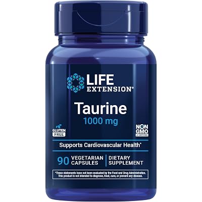 Life Extension Taurine, Pure Taurine Amino Acid Supplement, Heart, Liver and Brain Health, Longevity, Muscle and Exercise, 1000 mg dose, Non-GMO, Gluten-Free, Vegetarian, 90 Vegetarian Capsules