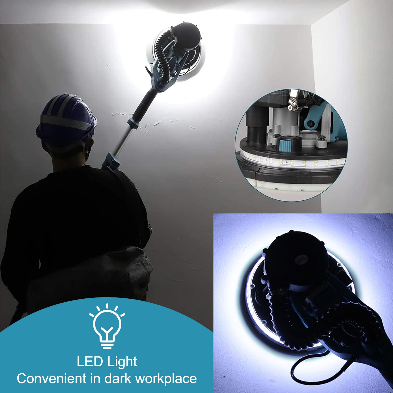 Funzione di aspirazione della levigatrice per cartongesso con Luce LED, levigatrice per pareti telescopica a Manico Lungo, lucidatrice per pareti
