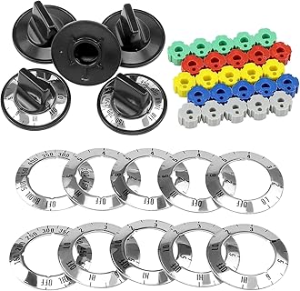 Fetechmate Electric Stove Knobs Replacement for Whirl-Pool Ro-per Hard-Wick & More, KN002 RKE Electric Range Burner Knobs Replace TJKN002&RK103-5 Pack ABS Stove Top Knobs Replacement with Adapters