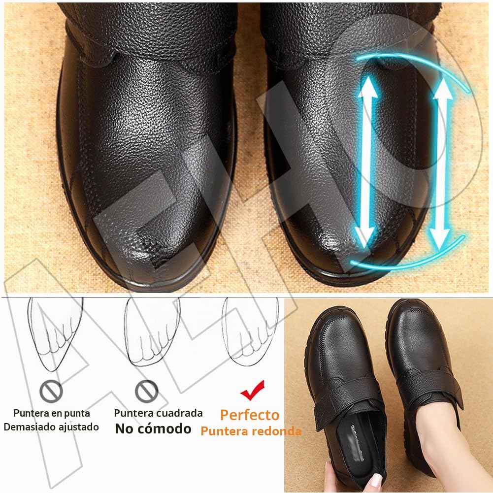 AEHO Zapatillas Cómodas Ancho Especial Cuero PU Zapatos Especiales para Juanetes de Mujer Zapatos sin cordones ortopédicos con colchón de aire,Negro,40/250mm
