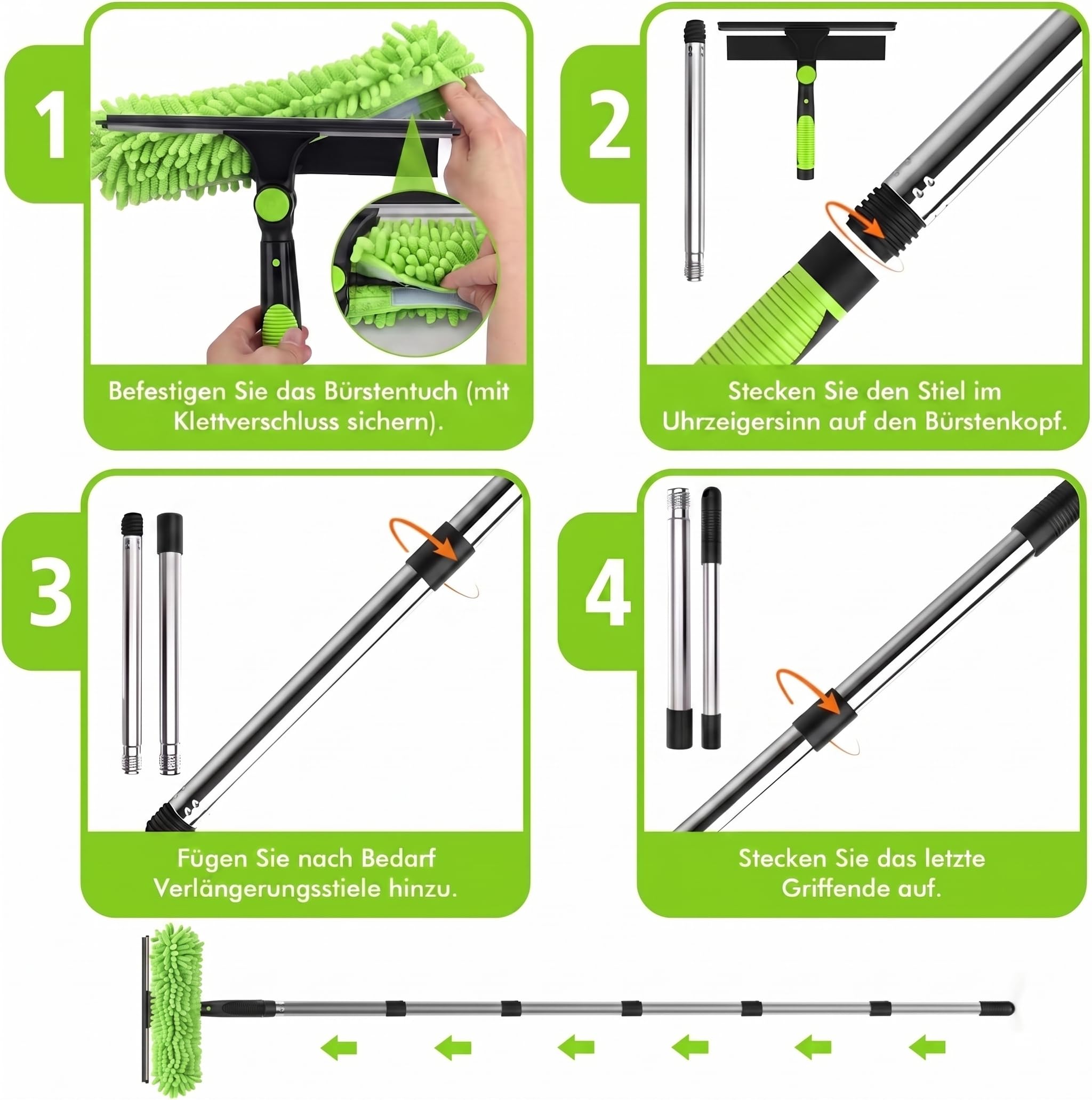 CLOPAE 3M Limpia Cristales con Mango Extensible, 2 en 1 Limpiador de Cristales con 400ML Limpia Ventanas, Kit Limpiacristales Profesional para Ducha Cristal Espejo Puerta Coche