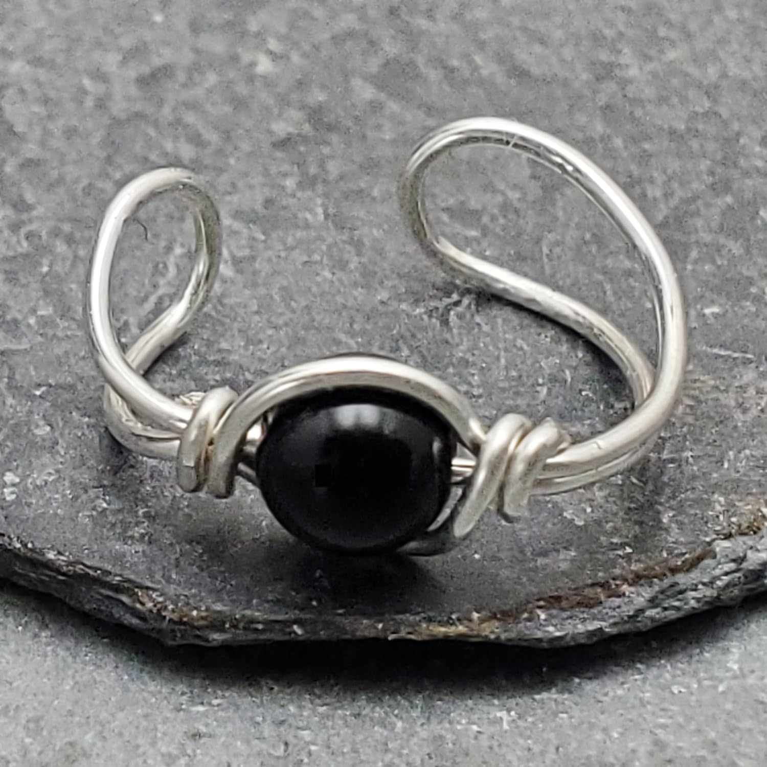 Sterling Silver Black Onyx Clip On Ear Cuff, Non Piercing Dainty Huggie Gemstone Earring - Image 4