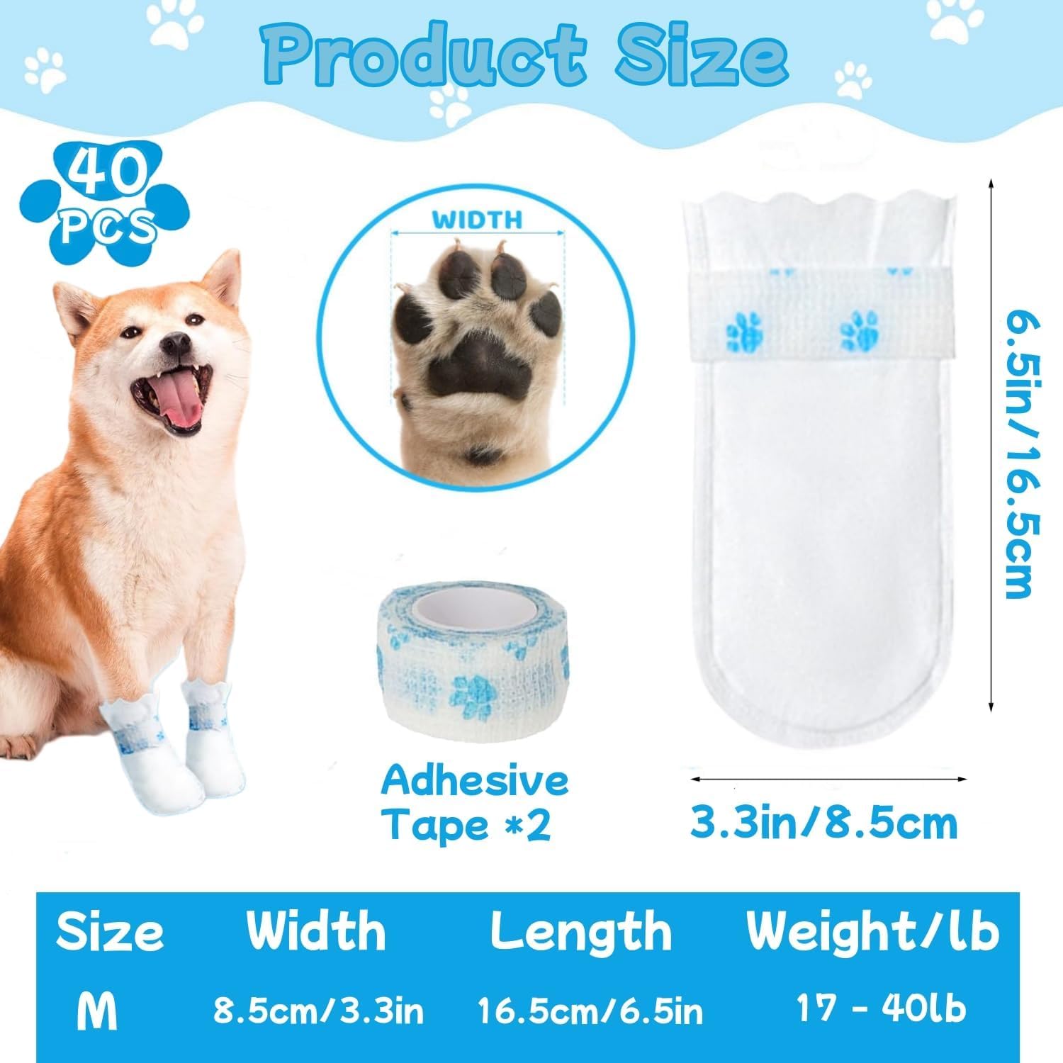 40Pcs Disposable Dog Socks, Dog Boots for Paws Dog Socks Waterproof Stop Licking Pet Paw Protectors Dogs Shoes with Bandage - Image 2