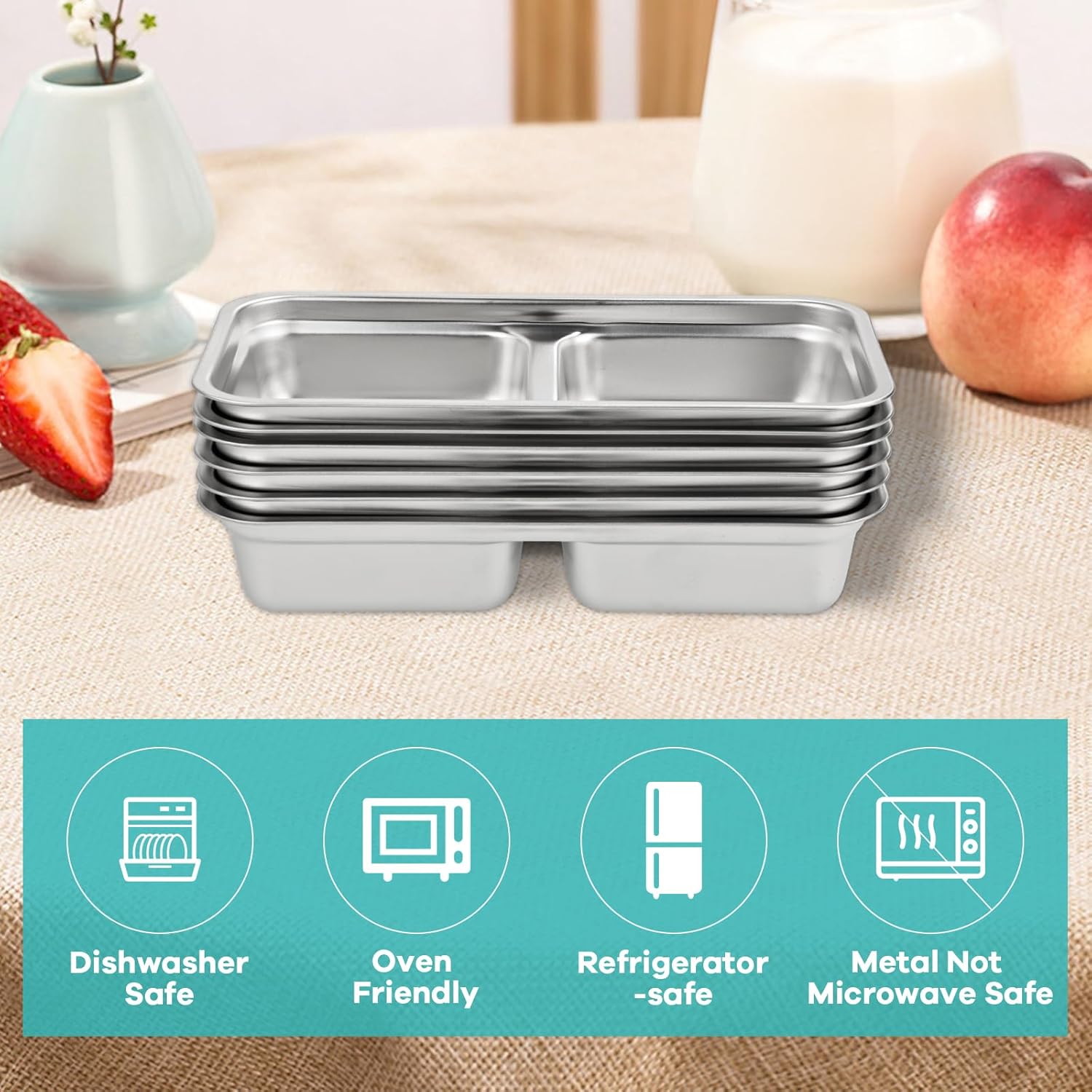 YEXEXINM 8 Pcs 30 oz Bento Boxes, 2 Compartments 304 Stainless Steel Food Storage Containers Snack Boxes with Leakproof Lids, Divided Meal Prep Lunch Box Food Container Dishwasher Safe