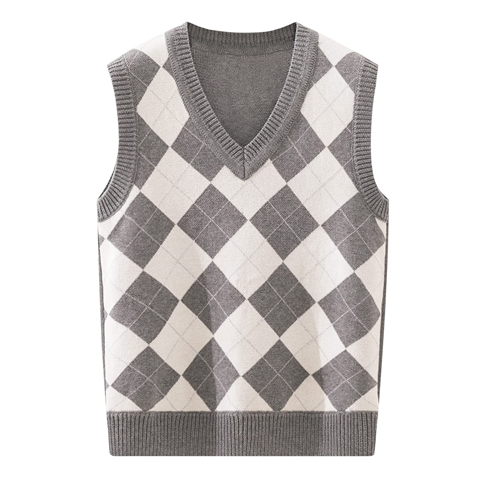 Shengwan Sleeveless Jumper Kids Boys Girls V-Neck Diamond Lattice Knitted Sweater Vest Knitwear Tank Top Pullover