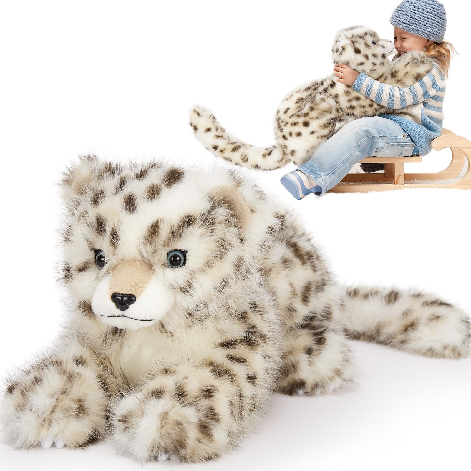 MaoGoLan 35 inch Snow Leopard Stuffed Animal Giant Leopard Toy for Kids, Realistic Plush Jungle Animals Cheetah Lion Tiger, Christmas Easter Valentine's Day Birthday Gift