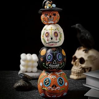 4pcs Day of The Dead Pumpkin Figurines, Halloween Pumpkin Table Decorations, Statue Resin, Halloween Holiday Party Supplies, Household Kitchen Table Decorations, Free Combination Between Each Statue