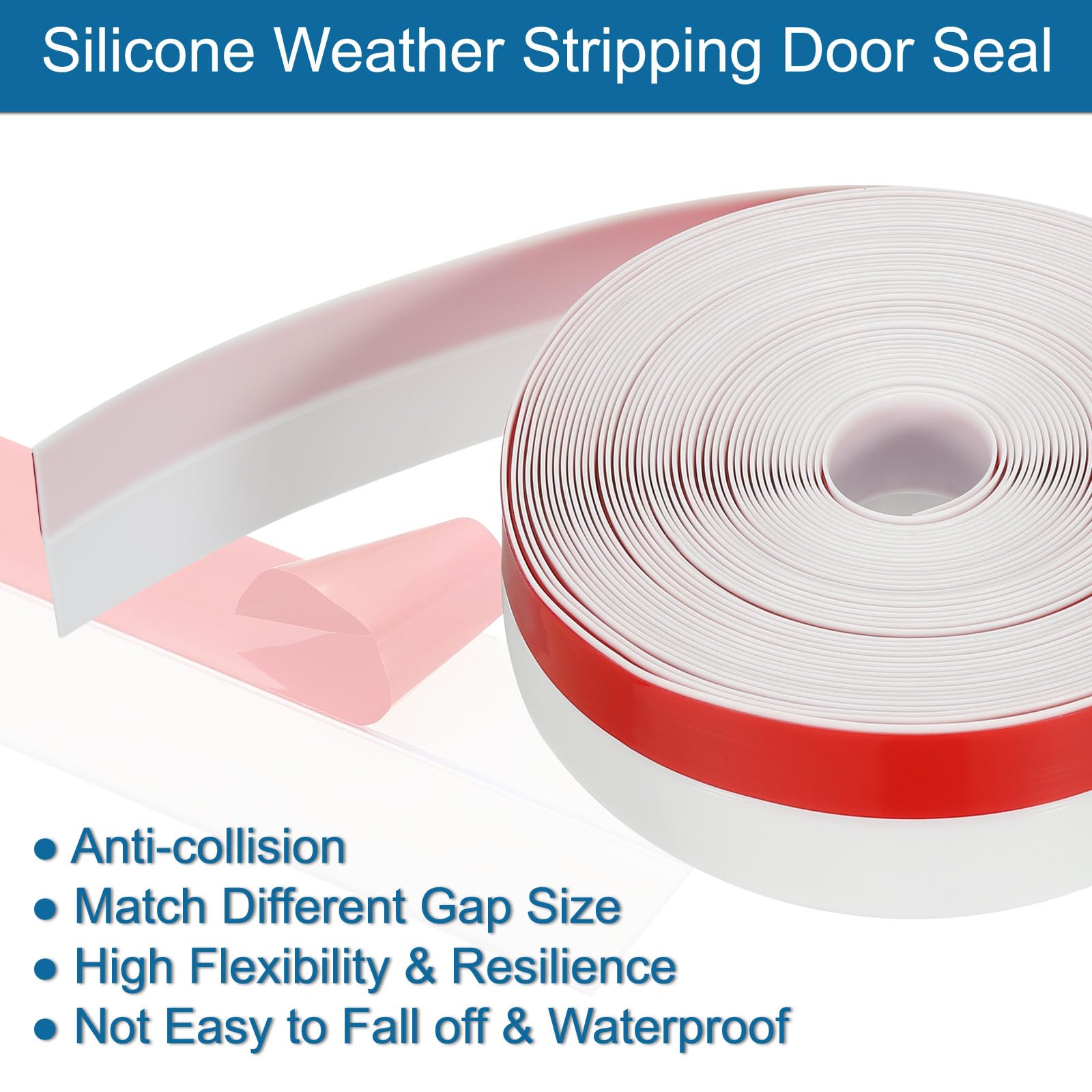 PATIKIL Silicone Weather Stripping, 33 ft x 1-3/8" Width, White, Door Draft Stopper, Windproof, Dust-proof, Soundproofing - Image 3