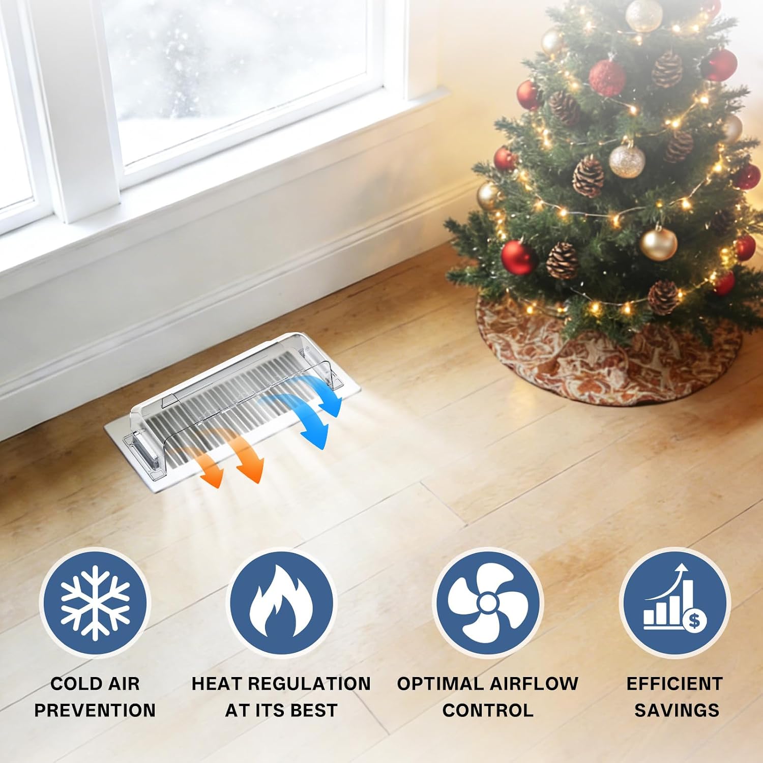 4-Pack Magnetic Air Vent Deflector, 9 to 15 Inches Adjustable Clear Vent Cover & Redirector for Floor/Wall/Ceiling Registers, High-Grade Plastic AC/Heat Deflector (-35°F to 284°F) for Home